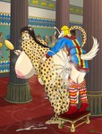 5_fingers 5_toes achaemenid anthro anthro_on_anthro anthro_penetrated anthro_penetrating anthro_penetrating_anthro anus balls bent_over big_balls big_breasts big_penis black_hair black_nose bodily_fluids bottomwear bottomwear_down bracelet braided_hair breasts bronze_(metal) bronze_mirror butt clothed clothed/nude clothed_male clothing crown cum cum_in_pussy cum_inside duo ear_piercing ear_ring ejaculation feet female female_penetrated fingers footwear from_behind_position fur genital_fluids genitals green_eyes hair hat headgear headwear holding_mirror holding_object huge_balls huge_breasts huge_penis humanoid_feet humanoid_hands jewelry looking_pleasured male male/female male_penetrating male_penetrating_female markings mirror nipples nude nude_anthro nude_female open_mouth open_smile pants pants_down partially_clothed penetration penile penile_penetration penis penis_in_pussy persian_(culture) piercing plantigrade pussy ring_piercing sex shirt shoes smile spots spotted_body spotted_fur standing standing_doggystyle standing_sex toes tongue topwear tunic vaginal vaginal_penetration white_body white_fur yellow_body yellow_fur ohs688 amastri vidarna canid canine canis cheetah domestic_dog felid feline hunting_dog mammal saluki sighthound 2025 absurd_res digital_media_(artwork) hi_res