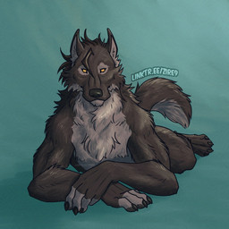 ambiguous_gender anthro biped cheek_tuft claws crossed_arms dipstick_fingers empty_eyes facial_tuft fur gradient_background grey_body grey_fur looking_at_viewer lying mouth_closed multicolored_body multicolored_fur on_front simple_background solo tail text tuft two_tone_body two_tone_fur yellow_sclera zire9 mythology canid canine mammal mythological_canine mythological_creature werecanid werecanine werecreature werewolf 1:1 digital_drawing_(artwork) digital_media_(artwork) url