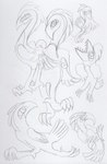 ambiguous_gender beak claws feral front_view looking_at_viewer looking_back looking_up lying on_back open_mouth running sharp_teeth side_view solo teeth walking_towards_viewer teochronico avian bird graphite_(artwork) hi_res traditional_media_(artwork)