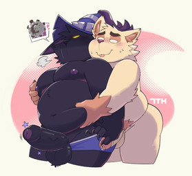 anthro balls belly big_belly big_penis black_body black_fur blep bodily_fluids clothing duo erection foreskin fur genital_fluids genitals hat hat_only headgear headgear_only headwear headwear_only humanoid_genitalia humanoid_penis male male/male moobs mostly_nude overweight overweight_anthro overweight_male penis precum sweat sweatdrop tan_body tan_fur tongue tongue_out yellow_eyes 7thmeta league_of_legends riot_games tencent teemo_(lol) veigar mammal yordle hi_res