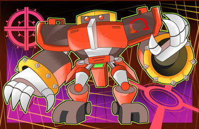 4_fingers black_body bracelet fingers gradient_background green_outline grey_hands jewelry light machine male metallic_body multicolored_body noseless not_furry omega_symbol outline red_body red_eyes simple_background solo spiked_bracelet spikes yellow_bracelet drememoto e-123_omega humanoid robot robot_humanoid 2025 colored digital_drawing_(artwork) digital_media_(artwork) full-length_portrait hi_res lighting portrait shaded