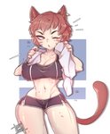 big_breasts bottomwear breasts cleavage clothed clothing female nipple_outline one_eye_closed shorts solo wide_hips inkbuns animal_humanoid cat_humanoid felid felid_humanoid feline feline_humanoid humanoid mammal mammal_humanoid hi_res