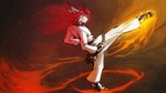 4_toes 5_fingers action_pose anthro clothed clothing feet fingers fire footwear hair high_kick kick male martial_arts martial_arts_uniform pose red_hair short_tail smile solo sportswear tail toeless_footwear toes white_clothing neotheta taryn_crimson felid feline lynx mammal 16:9 2022 digital_media_(artwork) hi_res widescreen