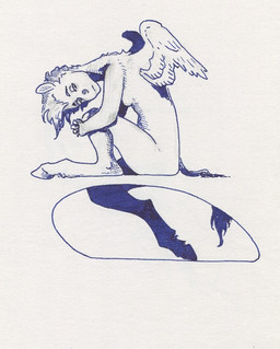 anthro female hooves nude nude_anthro simple_background sitting solo tail unguligrade wings adeptus-monitus black_and_white monochrome pen_(artwork) traditional_media_(artwork)