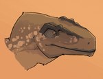 ambiguous_gender brown_body brown_eyes orange_background side_view simple_background solo zagz dinosaur prehistoric_species reptile scalie 2024 digital_media_(artwork) headshot_portrait portrait