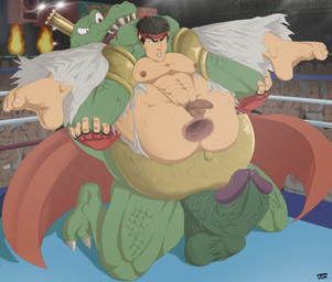 abs after_anal anthro anthro_dominating_human anus balls belly big_balls big_belly big_muscles big_nipples big_pecs big_penis carrying_another carrying_partner dominant dominant_anthro dominant_male duo erect_nipples erection full_nelson gaping gaping_anus genitals glans green_body holding_partner huge_balls huge_muscles huge_penis human_on_anthro interspecies larger_anthro larger_dom larger_male male male/male muscular navel nipples nude pecs penis size_difference smaller_human smaller_male submissive submissive_human submissive_male vein veiny_penis jundraws capcom donkey_kong_(series) nintendo street_fighter super_smash_bros. king_k._rool ryu_(street_fighter) crocodile crocodilian human kremling mammal reptile scalie crossover hi_res