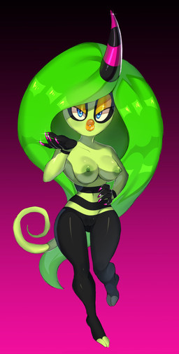1_horn areola big_breasts big_hair black_background black_body black_horn blowing_kiss blue_eyes breasts colored_nails eyelashes female front_view genitals glistening glistening_eyeshadow glistening_lips gradient_background green_areola green_body green_hair green_nipples green_tail hair hand_on_hip horn lips long_hair long_nails looking_at_viewer nails navel nipples nude orange_eyeshadow orange_lipstick pink_background pink_horn pink_nails simple_background solo striped_horn stripes tail thick_lips thick_thighs vulva wide_hips squish_(artist) sega sonic_the_hedgehog_(series) the_deadly_six zeena horned_humanoid humanoid tailed_humanoid zeti hi_res
