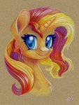 blonde_hair eyelashes female feral fur hair horn looking_at_viewer multicolored_hair red_hair simple_background solo tan_background teal_eyes three-quarter_view two_tone_hair yellow_body yellow_fur maytee equestria_girls hasbro my_little_pony mythology sunset_shimmer_(eg) equid equine mammal mythological_creature mythological_equine unicorn 2023 3:4 bust_portrait colored_pencil_(artwork) hi_res portrait signature traditional_media_(artwork)