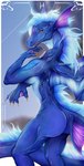 abstract_background anthro armpit_fetish athletic athletic_anthro athletic_female biceps blue_body blue_hair blue_mane blurred_background claws clothing fangs female fin hair legwear looking_at_viewer mane membrane_(anatomy) membranous_wings muscular muscular_anthro muscular_female pink_body pink_membrane pose red_eyes scales simple_background smile smirk solo tail teeth thigh_highs wings hynvale european_mythology mythology aankah_(alterazgohg) aquatic_dragon dragon marine mythological_creature mythological_scalie scalie western_dragon hi_res pinup