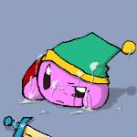 ambiguous_gender blue_background bodily_fluids clothing cum cum_on_face genital_fluids hat headgear headwear melee_weapon messy not_furry simple_background solo sword weapon unknown_artist kirby_(series) nintendo kirby sword_kirby waddling_head 1:1 aliasing digital_media_(artwork) low_res