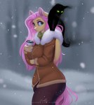 alternate_species anthro anthrofied blue_eyes butt clothing coffee_cup container cup duo female fur fur_trim green_eyes hair jacket long_hair male outside pink_hair snow snowing steam thick_thighs topwear wide_hips wings winter yellow_body yellow_fur evehly friendship_is_magic hasbro my_little_pony mythology fluttershy_(mlp) king_sombra_(mlp) domestic_cat equid equine felid feline felis mammal mythological_creature mythological_equine pegasus shadow_creature