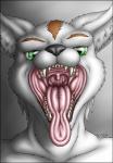 anthro arctic_fox black_border border canid canine fangs forceswerwolf fox fur green_eyes hi_res imminent_vore male male_pred mammal mouth_shot open_mouth palate swiftayama teeth tongue true_fox uvula vore white_body white_fur