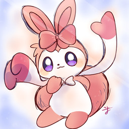 ambiguous_anthro ambiguous_gender anthro casual_nudity chibi fur looking_at_viewer nude_ambiguous nude_anthro pink_body pink_bow pink_ears pink_fur pink_inner_ear purple_eyes semi-anthro simple_background solo white_background white_body white_fur onekomakoma palworld pocketpair pal_(species) ribbuny 1:1 full-length_portrait hi_res portrait signature unavailable_at_source