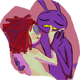 anthro button_(fastener) doll eyebrows eyes_closed female hair long_ears male male/female nude purple_ears rag_doll_(toy) red_hair red_nose teeth yellow_teeth light-koe-pinsky glitch_productions the_amazing_digital_circus jax_(tadc) ragatha_(tadc) animate_inanimate humanoid lagomorph leporid living_doll living_toy mammal rabbit 1:1 hi_res