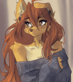 5_fingers anthro biped breasts clothing countershade_torso countershading ear_piercing eyelashes female fingers freckled_ears freckled_face freckled_shoulders freckles fur gauged_ear inner_ear_fluff long_eyelashes piercing solo tattoo teeth topwear tuft tinygaypirate apogee_(tinygaypirate) canid canine canis domestic_dog mammal 2026 absurd_res digital_drawing_(artwork) digital_media_(artwork) hi_res