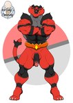 anthro balls claws crossed_arms erection fangs genitals looking_at_viewer male muscular muscular_anthro muscular_male nude pecs red_body smile smirk solo spread_legs spreading standing teeth 1ceberg nintendo pokemon felid generation_7_pokemon incineroar mammal pokemon_(species) absurd_res hi_res