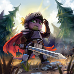 anthro armor belt boots breastplate cape clothed clothing cloud detailed_background eyebrows fangs footwear forest fully_clothed gauntlets gloves grass green_eyes handwear headgear helmet holding_melee_weapon holding_object holding_sword holding_weapon light log looking_at_viewer male melee_weapon outside plant pupils rock shadow shoes sky slit_pupils solo standing sun sunlight sword tail teeth text tree weapon wood unluckymireille friendship_is_magic hasbro my_little_pony mythology spike_(mlp) dragon mythological_creature mythological_scalie scalie 1:1 2018 full-length_portrait hi_res portrait watermark