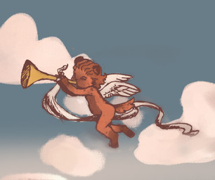 anthro biped male male_anthro musical_instrument religion solo young young_anthro rmnarte christianity angel cherub hyena mammal digital_media_(artwork) hi_res