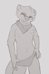 anthro briefs clothing eyewear glasses kerchief male solo standing tongue tongue_out underwear undressing snowstormbat adrian_(snowstormbat) mammal mustelid otter 2:3 hi_res sketch