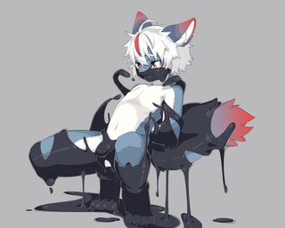 4_toes ahoge anthro balls bangs black_nose blue_body blue_ears blue_fur blue_tail blush blush_lines bound bulge crouching detailed_bulge dipstick_ears dipstick_tail dripping ear_markings eyebrows feet fur genital_outline genitals grey_background hair hands_behind_back hands_behind_head hands_tied hands_tied_behind_back highlights_(coloring) inner_ear_fluff latex liquid_latex looking_down male markings multicolored_ears navel nude penis_outline red_body red_ear_tips red_eyes red_fur red_highlights red_tail_tip simple_background solo spread_legs spreading squatting_pose tail tail_markings toes tuft white_body white_eyebrows white_fur white_hair white_inner_ear white_inner_ear_fluff young young_anthro young_male ygzzq canid canine canis latex_creature living_latex mammal wolf hi_res