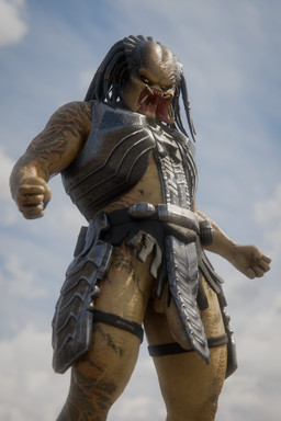 5_fingers abs angry anthro armor aroused_male balls belt belt_pouch bottomwear breastplate clothing dreadlocks erection erection_under_bottomwear fangs fingernails fingers fist genitals glans hair humanoid_genitalia humanoid_penis legband looking_at_viewer low-angle_view male mandibles markings muscular muscular_anthro muscular_male nails narrowed_eyes not_furry open_mouth orange_eyes outside pantsless_anthro pantsless_male penile penis penis_under_skirt pseudo_hair sharp_fangs sharp_fingernails sharp_nails sharp_teeth skirt solo standing tan_balls tan_glans tan_penis teeth tentacle_hair tentacles thick_thighs topwear junatah predator_(franchise) alien humanoid yautja 2025 2:3 3d_(artwork) absurd_res blender_(artwork) digital_media_(artwork) hi_res portrait three-quarter_portrait