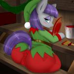 1:1 absurd_res aer0_zer0 bucket christmas clothing container cutie_mark digital_media_(artwork) dock_(anatomy) earth_pony equid equine female feral friendship_is_magic hasbro hat headgear headwear hi_res holidays horse looking_at_viewer mammal maud_pie_(mlp) my_little_pony pony sitting solo tail