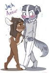 anthro blush bodily_fluids breasts chibi clothed clothed/nude clothed_male clothing duo female heart_symbol male nipples nude standing sweat redpixie theredhare annie_(theredhare_and_demicoeur) jack_(theredhare) canid canine canis domestic_dog domestic_rabbit lagomorph leporid mammal oryctolagus rabbit rex_rabbit