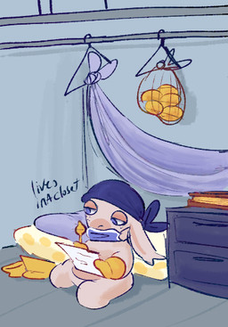 anthro blue_eyes blue_headkerchief blue_kerchief blue_wall book boots cleaning_tool closed_frown clothes_hanger clothing dresser featureless_legs floor floppy_ears food footwear freckled_face freckles frown fruit fur furniture half-closed_eyes hammock handwear headgear headkerchief headwear holding_object holding_paper inside kerchief lemon light lop_ears male male_anthro mask mask_off mittens mop mostly_nude_anthro mostly_nude_male mouth_closed namesake narrowed_eyes no_eyebrows no_pupils noseless paper plant shoes sitting sitting_on_ground solo speech_bubble standing tan_body tan_eyelids tan_skin text wall_(structure) white_body white_fur wood wood_floor writing_on_paper yellow_boots yellow_clothing yellow_footwear yellow_handwear yellow_mittens critterzone13 raving_rabbids rayman_(series) ubisoft fan_character lemon_(critterzone13) lagomorph mammal rabbid 2023 colored digital_drawing_(artwork) digital_media_(artwork) english_description english_text full-length_portrait lighting portrait shaded