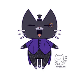 black_body black_fur clothing eyewear formal_suit fur grey_body grey_fur hat headgear headwear male monocle open_mouth solo standing top_hat whiskers conditional_dnp nikoyishi domestic_cat felid feline felis mammal 1:1 2024 absurd_res hi_res model_sheet