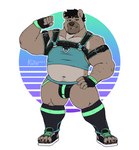 anthro black_hair brown_body brown_fur bulge clothing flexing fur hair harness jockstrap leather leather_harness male muscular muscular_male solo underwear outcast-stars monroe_(monochro78) bear mammal hi_res