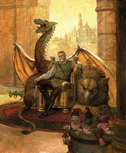 ambiguous_gender beard boots breasts building chair clothing column facial_hair female feral footwear furniture green_body green_clothing green_scales group hat headgear headwear holding_melee_weapon holding_object holding_sword holding_weapon looking_at_viewer male melee_weapon membrane_(anatomy) membranous_wings micro red_clothing red_hat red_headwear scales sharp_teeth shoes smile sword tail teeth throne weapon wings tom_kidd mythology avian bird dinosaur dragon fairy gnome human humanoid mammal mythological_creature mythological_scalie owl prehistoric_species reptile rodent scalie 2004 hi_res