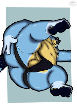 anthro balls_outline barefoot belly bodily_fluids bottomwear bulge butt clothed clothing detailed_bulge erection erection_under_clothing feet fur genital_fluids genital_outline genitals hand_on_butt jockstrap looking_at_viewer lying male moobs navel nipples on_side overweight overweight_anthro overweight_male pawpads penis penis_outline simple_background solo spread_butt spread_legs spreading tail tenting tongue underwear underwear_only gorochuinboxers bluey_(series) bandit_heeler australian_cattle_dog canid canine canis cattledog domestic_dog herding_dog mammal pastoral_dog 2026 absurd_res colored digital_drawing_(artwork) digital_media_(artwork) hi_res