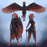 anthro beak bell big_butt biped black_body black_feathers blue_background blue_eyes breasts brown_body brown_feathers brown_hair butt butt_pose feathered_wings feathers female genitals hair multicolored_body multicolored_feathers multiple_angles nipples non-mammal_breasts nude pose pussy rear_view red_hair simple_background smile solo standing tail thick_thighs white_body white_feathers wide_hips wings zerolativity mythology accipitrid accipitriform avian bearded_vulture bird felid grave_gryphon gryphon hybrid mammal mythological_avian mythological_creature old_world_vulture vulture 1:1 2015 hi_res