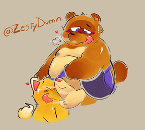 anthro apron balls belly big_belly black_nose blue_eyes blush brown_body clothing duo erection foreskin genitals male moobs musk nipples overweight overweight_male penis simple_background zestydumin animal_crossing nintendo crazy_redd tom_nook_(animal_crossing) canid canine fox mammal raccoon_dog tanuki 2026
