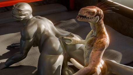 3_fingers all_fours anthro anus balls blep duo erection fingers genitals grey_body hand_on_butt humanoid_genitalia humanoid_penis looking_at_viewer looking_back looking_back_at_viewer male male/male mandibles orange_eyes penis pupils quill_hair red_quills scales sharp_teeth short_tail size_difference slit_pupils smaller_anthro tail tan_body tan_scales teeth tongue tongue_out yellow_eyes churledbovine jackiethedemon_(modeler) pickle_juice_(modeler) halo_(series) microsoft xbox_game_studios alien ibie'shan kig-yar sangheili scalie 16:9 3d_(artwork) colored digital_media_(artwork) hi_res widescreen