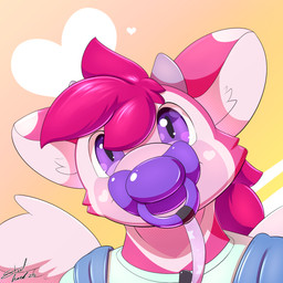 ageplay anthro clothing female fur hair looking_at_viewer object_in_mouth overalls pacifier pacifier_in_mouth pink_hair roleplay smile smiling_at_viewer solo wings steelshark mythology mazushi dragon furred_dragon furred_scalie mythological_creature mythological_scalie scalie 1:1 hi_res
