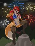 american_flag american_flag_bikini anthro bangs bikini biped blue_eyes breasts chest_tuft clothed clothed_anthro clothed_female clothing dipstick_tail eye_through_hair eyebrows eyelashes female female_anthro fireworks flag_bikini fur gloves_(marking) gun hair holidays leg_markings legwear markings moon nipple_outline open_mouth pattern_bikini pattern_clothing pattern_swimwear pose ranged_weapon red_hair rifle roman_candle skimpy skimpy_bikini skimpy_swimwear socks_(marking) solo sparkler standing star_pattern star_polygon star_print stockings string_bikini striped_bikini striped_clothing striped_swimwear stripes swimwear tail tail_markings thigh_highs tight_bikini tight_clothing tight_swimwear translucent translucent_hair tuft two-piece_swimsuit united_states_of_america weapon spazman 4th_of_july samantha_arrow canid canine fox mammal 2015 hi_res