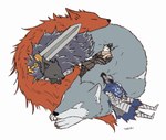 armor artorias_the_abysswalker black_body black_fur blaidd_(elden_ring) canid canine canis cape clothed clothing crossover dark_souls elden_ring facial_scar fromsoftware fur great_grey_wolf_sif grey_body grey_fur group human male mammal melee_weapon red_body red_fur red_wolf_of_radagon scar sekiro:_shadows_die_twice simple_background sleeping sword takibi tusks weapon white_background wolf wolf_(sekiro)