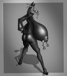 anthro big_breasts bone breasts female huge_breasts nipple_piercing nipples nude piercing ribs sagging_breasts skull skull_head solo top_heavy possmonaught equid equine horse mammal greyscale hi_res monochrome