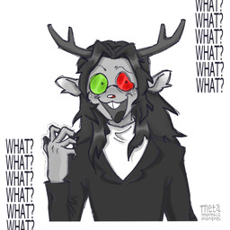anthro antlers black_hair buckteeth business_suit clothing deer_ears eyewear female fusion glasses hair heterochromatic_glasses horn pince-nez red_nose solo suit sweater teeth text topwear turtleneck metamorphicmongrel deltarune undertale_(series) fan_character noelle_holiday spamelle spamton_g._spamton deer mammal new_world_deer reindeer 1:1