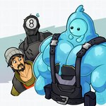 ._. barazoku beanie beard biceps big_muscles black_hair blue_body bodily_fluids clothed clothing eyebrows facial_hair flying_sweatdrops fully_clothed group hair hat headgear headwear male male/male muscular mustache not_furry pecs sweat sweatdrop tan_body tan_skin trio its_coldpizza epic_games fortnite girl_staring_at_man's_chest 8-ball_(fortnite) rippley_(fortnite) turk_(fortnite) goo_creature goo_humanoid human humanoid mammal 1:1 2023 digital_media_(artwork) hi_res