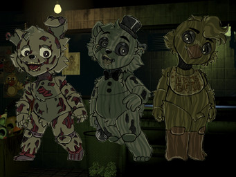 animatronic_female animatronic_male chibi fnaffanart machine phantomchica phantomfreddy springtrap five_nights_at_freddy's five_nights_at_freddy's_3 scottgames phantom_chica_(fnaf) phantom_freddy_(fnaf) springtrap_(fnaf) animatronic avian bear bird chicken galliform lagomorph leporid mammal phasianid rabbit robot absurd_res hi_res