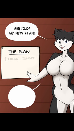 4_fingers anthro arm_tuft big_breasts black_body black_fur blue_eyes breasts cheek_tuft claws collarbone countershade_face countershade_legs countershade_torso countershading curvy_figure dialogue exclamation_point eyebrows facial_tuft featureless_breasts featureless_crotch female finger_claws fingers fur glistening glistening_eyes gloves_(marking) head_tuft hourglass_figure inner_ear_fluff markings navel nude pink_nose question_mark shoulder_tuft sign solo sparkles speech_bubble tail text tongue tuft wall_(structure) white_body white_countershading white_fur wide_hipped_anthro wide_hipped_female wide_hips wood wood_wall d.generator hexteknik domestic_cat felid feline felis mammal tuxedo_cat 2025 9:16 animated english_text hi_res portrait shaded short_playtime sound three-quarter_portrait video