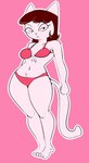 anthro barefoot bikini breasts brown_hair clothed clothing feet female hair looking_at_viewer medium_breasts outline panties pubes resting_bitch_face simple_background solo swimwear tail thick_thighs two-piece_swimsuit underwear wide_hips gold-white-kott a_kitty_bobo_show cartoon_network maggie_(kitty_bobo) domestic_cat felid feline felis mammal colored digital_media_(artwork) hi_res