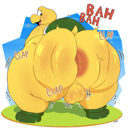 anthro anus backsack balls big_balls big_butt bodily_fluids bouncing_butt butt clapping clothing dancing footwear genitals looking_at_viewer male obese obese_anthro obese_male overweight overweight_anthro overweight_male shoes smile smiling_at_viewer solo standing sweat sweatdrop sweaty_butt thick_thighs wide_hipped_anthro wide_hipped_male wide_hips yellow_body jaypixi mario_bros nintendo koopa koopa_troopa reptile scalie tortoise turtle absurd_res hi_res