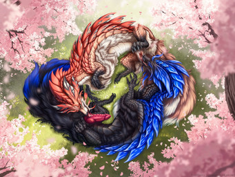 69_position animal_genitalia balls belly_up bird's-eye_view black_body black_scales blue_body blue_fur cherry_blossom cherry_blossom_tree cherry_tree claws cunnilingus detailed_background erection female feral finger_claws flower fluffy fluffy_tail fruit_tree fur genital_slit genitals grass grass_field high-angle_view knot knotted_penis licking lying lying_on_grass male male/female on_grass on_ground oral penile penis penis_lick personal_grooming pink_body pink_scales plant prunus_(flower) realistic red_body scales sex snout spread_legs spreading tail text toe_claws tongue tree vaginal vulva white_body white_fur dead.akira capcom monster_hunter mythology tales dragon eastern_dragon leviathan_(mh) mizutsune mythological_creature mythological_scalie scalie 4:3 detailed hi_res url