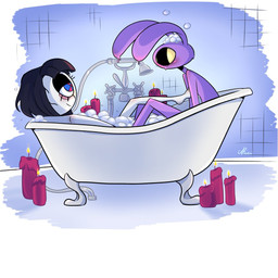 anthro bathing_together bathroom bathtub bedroom_eyes big_pupils blush bubble bubble_bath candle claw_foot_bathtub dilated_pupils duo eye_contact feet female flustered foot_on_chest fur hair looking_at_another male mouthless narrowed_eyes nude nude_female nude_male pupils seductive slim smile soap_bubbles touching_chest wet wet_body wet_fur wet_hair screaming_alice glitch_productions the_amazing_digital_circus jax_(tadc) pomni_(tadc) humanoid lagomorph leporid mammal rabbit 1:1 hi_res