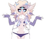 3_eyes 4_arms 6_ears ambiguous_gender anthro blonde_hair blue_sclera clothing eye_waterline eyelashes fluffy fur hair lips multi_arm multi_ear multi_eye multi_limb navel panties pointy_ears smile solo underwear white_body white_fur dreamalgia mammal unknown_species 2016 hi_res