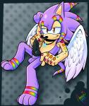 anthro balls black_penis bling erection feathered_wings feathers genitals half-closed_eyes jewelry knot male markings multicolored_markings musical_note musical_symbol narrowed_eyes naughty_face necklace pattern_background penis pose rainbow_markings simple_background smile solo symbol tattoo wings amuzoreh sega sonic_the_hedgehog_(series) eulipotyphlan hedgehog mammal 2013 absurd_res hi_res shaded signature