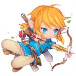 arrow_(weapon) blonde_hair blue_eyes boots bow_(weapon) clothing ear_piercing ear_ring footwear hair humanoid_pointy_ears light_body light_skin male melee_weapon not_furry piercing pointy_ears ranged_weapon ring_piercing sheikah_slate shoes simple_background solo sword tablet_computer weapon salmon_go breath_of_the_wild nintendo the_legend_of_zelda elf humanoid hylian 1:1